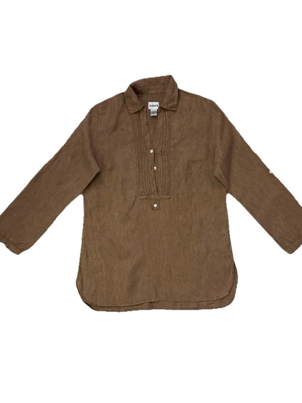 Chico's Brown Textured Long-Sleeve Tunic Pullover